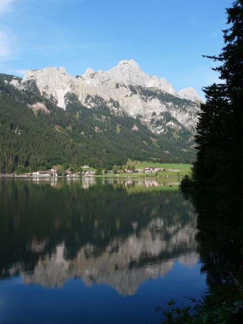 Haldensee, Allgäu Alpės, Alpių, Kalnai, Tannheim, Raudona Flüh, Haller, Ežeras, Vandenys, Kraštovaizdis, Idilija
