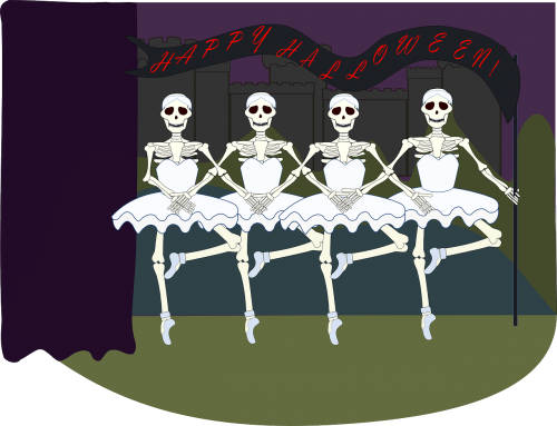 Halloween, Baletas, Šokiai, Skeletas, Baugus, Nemokama Vektorinė Grafika