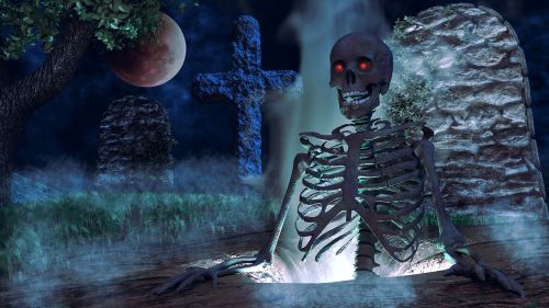 Halloween, Skeletas, Kapinės, Kapai, Creepy, Baugus, 3D, Blenderis