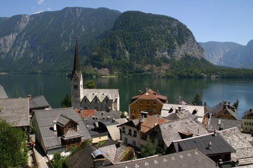 Hallstatt, Austria, Ežeras, Kalnai, Vanduo, Kaimas, Bažnyčia, Varpinė, Alpės