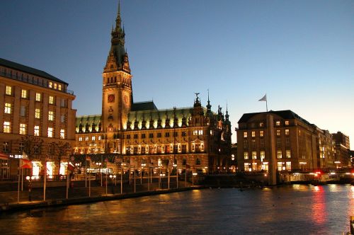 Hamburgas, Miesto Rotušė, Abendstimmung, Dangus, Vanduo