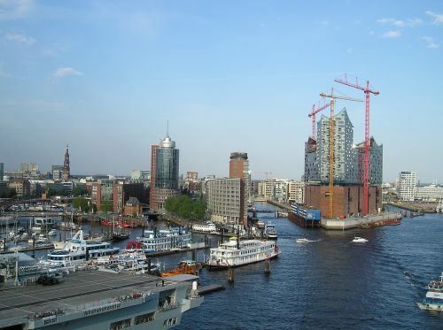 Hamburgas, Elbės Filharmonijos Salė, Uostas, Statyti, Kranai, Panorama, Miestas