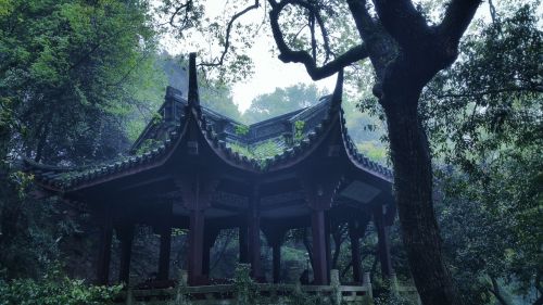 Hangzhou, Ching Ming, Kraštovaizdis, Paviljonas, Tradicinis, Migla, Miglotas Kelias