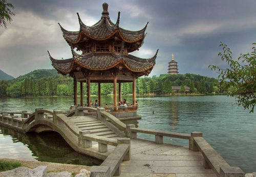 Hangzhou, Kinija, Ežeras, Tiltas, Architektūra