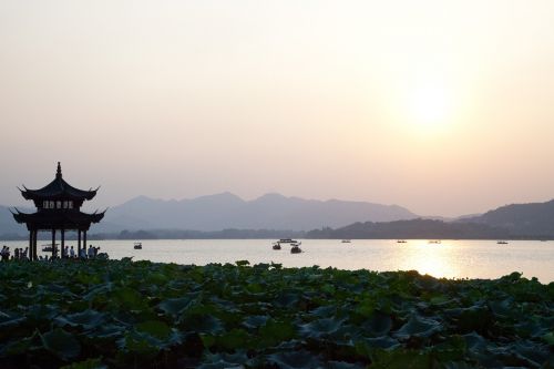 Hangzhou, Kinija, Ežeras, Saulėlydis