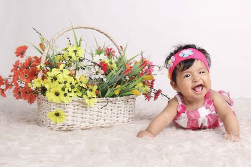 Laimingas,  Bebe,  Gėlės,  Kūdikis