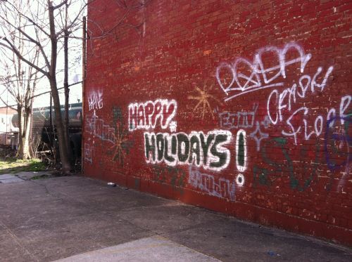 Laimingas,  Atostogos,  Xmas,  Kalėdos,  Gatvė & Nbsp,  Menas,  Grafiti,  Plyta,  Brooklynas,  Laimingas Šventes Gatvės Menas