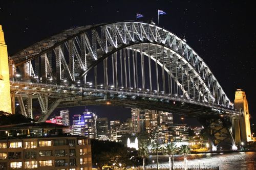 Uosto Tiltas Sidnėjus, Sidnėjus, Nsw, Naktinis Tiltas, Uostas, Miesto Panorama, Vanduo, Pastatas, Kelionė, Įlanka, Vaizdingas