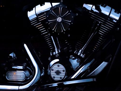 Harley Davidson, Motociklai, Chromas, Blizgantis, Metalas, Juoda, Motociklo Variklis, Variklis