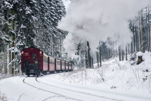 Harzer Schmalspuhrbahn, Žiemą, Pilnas Garas, Sniegas, Žiema, Šaltas, Sezonas, Sušaldyta
