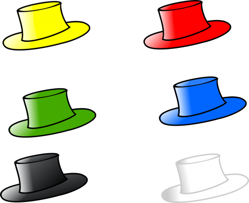 Skrybėlę, Šeši, Skrybėlės, Galva, Dėvėti, Mada, Raudona, Juoda, Mėlynas, Geltona, Žalias, Balta, Nemokama Vektorinė Grafika