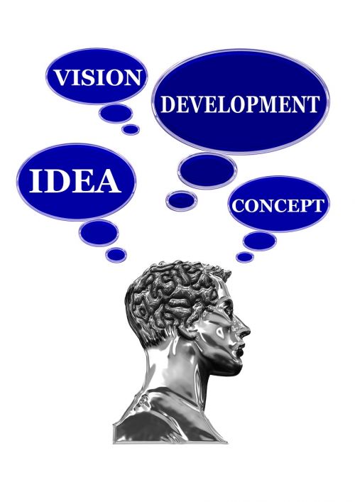 Galva, Vyras, Veidas, Smegenys, Ritiniai, Galvoti, Mintis, Plėtra, Verslo Idėja, Idėja, Pristatymas, Koncepcija, Koncepcija, Regėjimas, Planą, Produktas, Produktų Kūrimas, Gamyba, Pastatas, Organizacija, Struktūra, Planavimas, Užduotis, Vystytis, Tirpalas