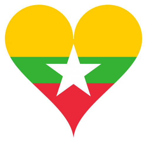 Širdis, Meilė, Mianmaras, Burma, Asija, Pietryčių Azija, Žvaigždė, Vėliava