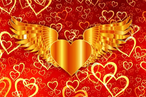 Širdis, Šviesa, Žinoma, Meilė, Valentino Diena, Romantika, Romantiškas, Auksinis, Fonas, Ornamentas, Sparnas, Lengvumas, Šventė