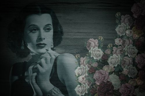 Hedy Lamarr, Aktorė, Vintage, Ant Medžio, Grožis, Rožės, Nostalgiškas, Romantiškas, Diva, Plakatas, Žemėlapis, Iškarpų Albumas