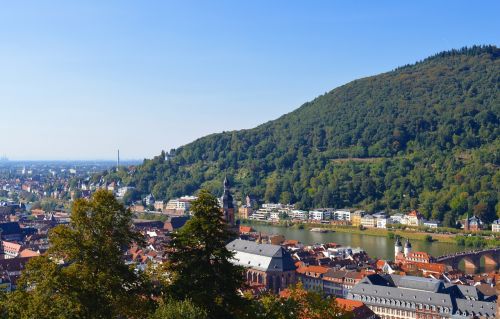 Heidelbergas, Miestas, Istoriškai, Istorinis Miestas, Neckar, Panorama, Viduramžių Miestas, Stogai, Bažnyčia, Heiliggeistkirche, Pilis, Vokietija