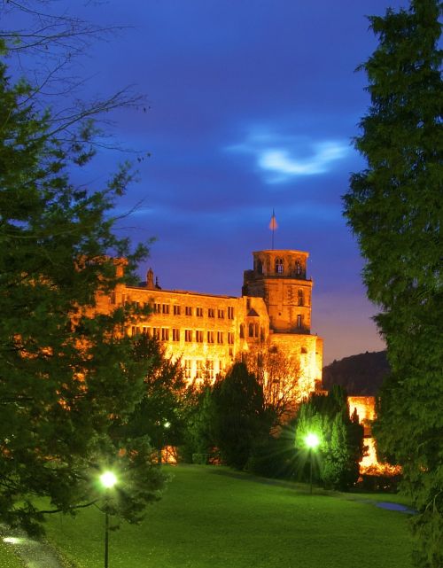 Heidelbergas, Pilis, Apšvietimas, Naktis, Heidelberger Schloss, Vokietija, Architektūra, Pilies Apšvietimas, Baden Württemberg
