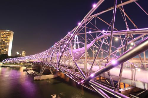 Helixbridge, Tiltas, Žibintai, Naktis, Singapūras, Struktūra, Architektūra, Menas