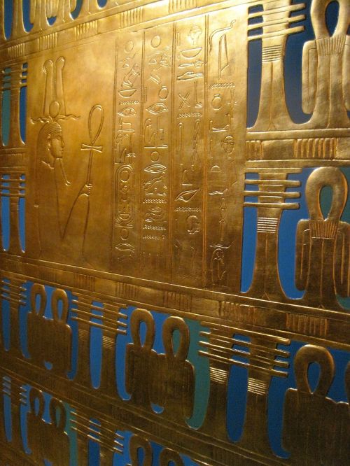 Tutankhamun,  Šventykla,  Auksas,  Įrašytas,  Kopija,  Hieroglifai Mėlyname Fone