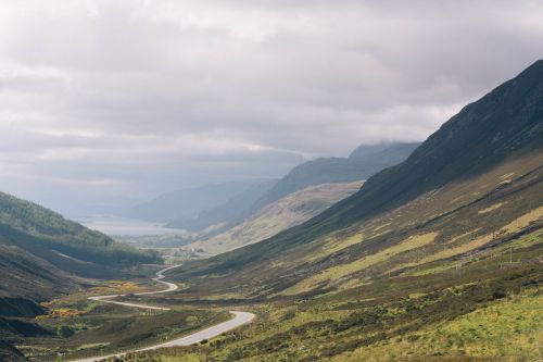 Highland, Kelias, Kalnas, Dangus, Debesys, Žolė, Gamta