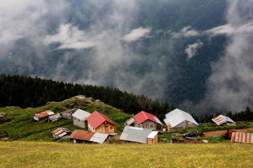 Highland, Juodoji Jūra, Gamta, Turkija, Žalias, Kaçkars, Natūralus Kalakutas, Kalnai, Dangus, Taika, Rytinė Juoda Jūra, Rize, Plokščių, Gražus, Namai