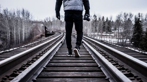 Žygiai, Vaikščioti, Geležinkelio Keliai, Traukinio Bėgiai, Fotoaparatas, Fotografas, Galinis Vaizdas