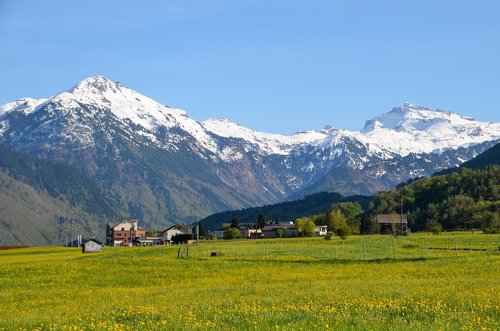 Žygiai,  Alpine,  Kraštovaizdis,  Šveicarija,  Turizmas,  Glarus,  Kalnai,  Toli,  Medis,  Pavasaris,  Dangus,  Masyvas,  Žalias,  Pobūdį,  Šventės,  Atostogos,  Kalnų Pieva