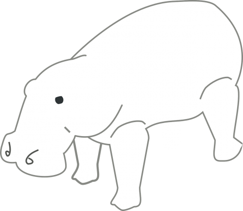Hippo, Gyvūnas, Kontūrai, Balta, Nemokama Vektorinė Grafika