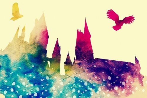 Hogvartsas, Pelėdos, Hedwig, Haris Poteris, Akvarelė