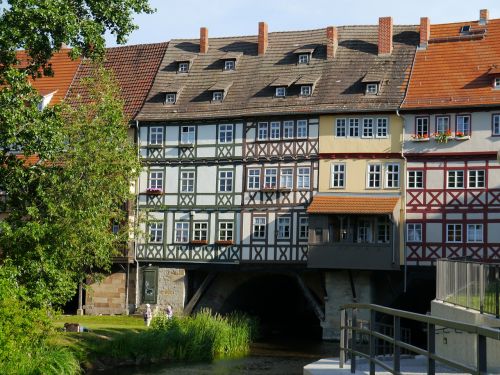 Namai, Upė, Miestas, Senamiestis, Tiltas, Fasado Istorinis Pastatas, Pastatas, Erfurtas