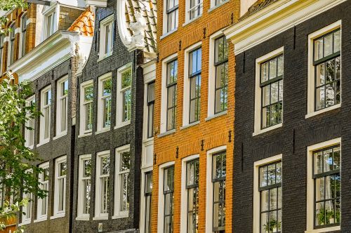 Namai, Namas, Fasadas, Plyta, Dažytos Plytos, Ruda, Architektūra, Amsterdamas, Nyderlandai, Holland, Europa
