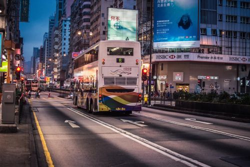 Honkongas, Gatvių Fotografija, Naktinis Vaizdas, Autobusas