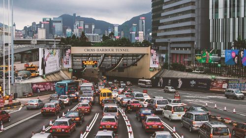 Honkongas, Gatvės Vaizdas, Centrinis, Eismas, Perkrautas, Feng Gao, Tunelis, Automobiliai, Taksi, Pakabintas Hom, Honkongo Kryžminio Uosto Tunelis, Kryžminio Uosto Tunelis