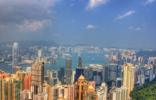 Honkongas, Miesto Panorama, Pastatai, Dangoraižiai, Vanduo, Kanalas, Dangus, Debesys