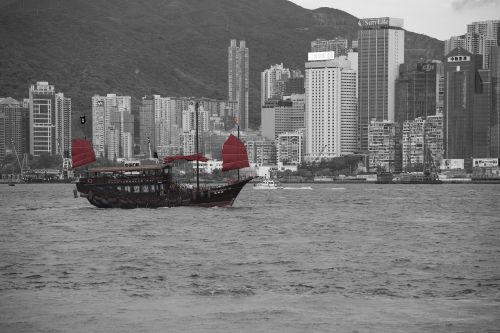 Honkongas, Laivas, Boot, Šiukšlių, Uostas, Vanduo, Panorama, Jūra, Kinija, Asija, Dangoraižis, Sw, Juoda Balta