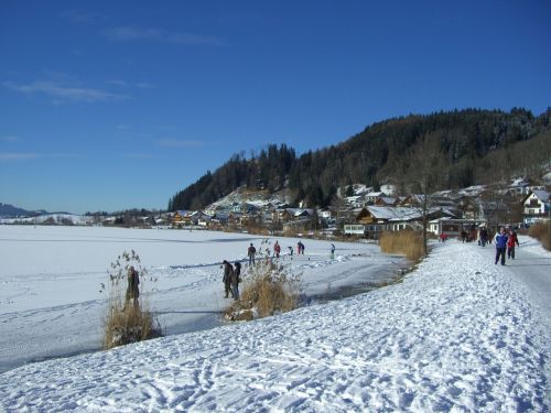 Eik Prie Ežero, Ežeras, Allgäu, Žiema, Skate, Sniego Pakilimas