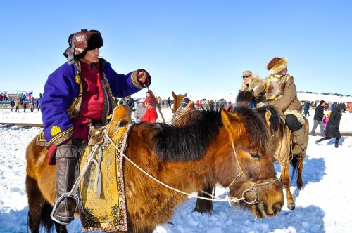 Raitelis, Mongolija, Arklys, Tradicinis, Lauke, Balta, Sniegas, Žiema, Gamta, Suknelė, Dūmai, Ponis, Mongolijos Ponis, Žmonės