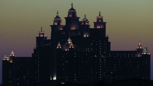 Viešbutis, Atlantis, Dubai, Vakaras, Atlantis Palmių, Atlantis Hotel, Twilight, Pastatas, Architektūra