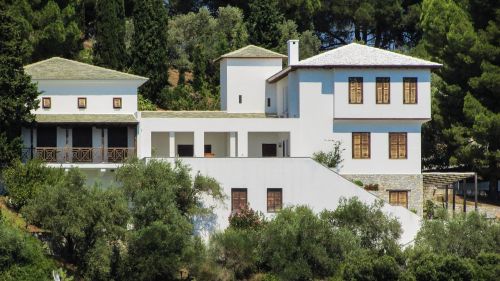 Namas, Balta, Tradicinis, Architektūra, Graikija, Slidinėjimas