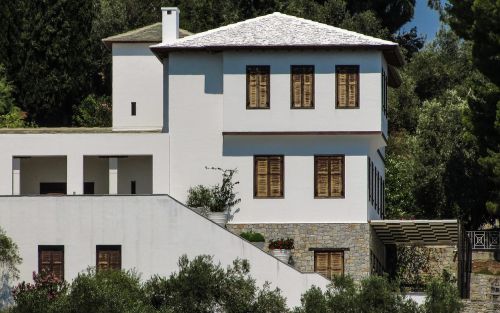 Namas, Balta, Tradicinis, Architektūra, Graikija, Slidinėjimas