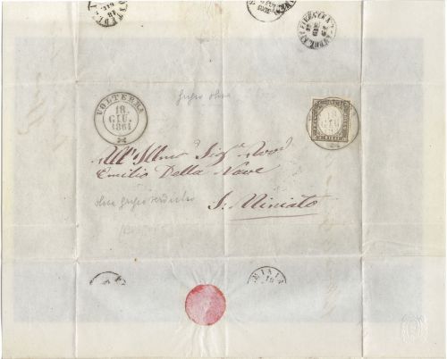 Birželis, Žemėlapis, Retro, Laiškas, Antspaudas, 1861, Sardinia Volterra