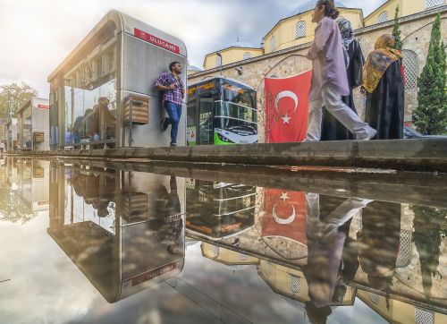 Žmogus, Stotis, Autobusas, Atspindys, Žmonės, Gatvė, Turkija