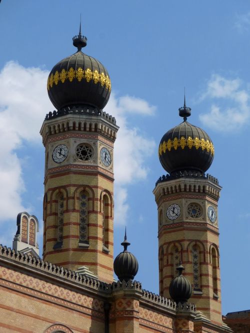 Vengrija, Sinagoga, Bažnyčia, Bokštas, Mėlynas, Dangus, Bokšto Laikrodis