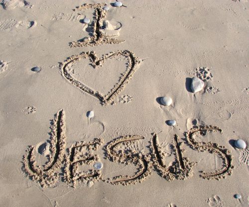Jėzus,  Smėlis,  Papludimys,  Parašyta,  Vasara,  Jausmas,  Aš Myliu Jėzų