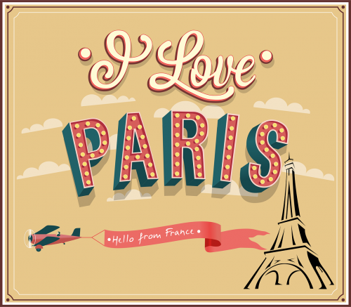 Aš Myliu Paryžių, Vintage, Retro, Dizainas, Piktograma, Kelionė, Eifelio Bokštas, Simbolis, Lėktuvas, Reklama, Išraiška, Jausmas, France, Europa