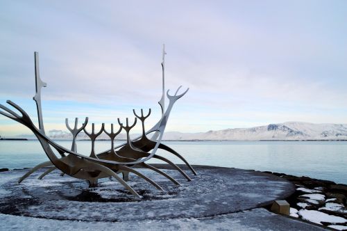 Vikingo Laivo Statula, Saulės Voyager, Reikjavikas, Uostas, Iceland, Ežeras, Meno Kūriniai, Plieno Skulptūra, Horizontas, Jon Gunnar, Turistų Atrakcijos, Kelionė
