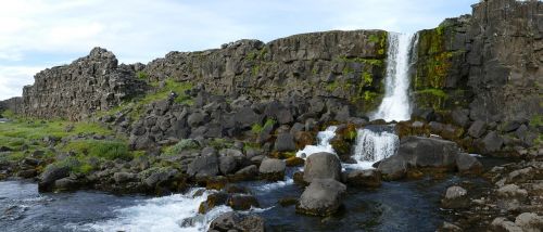 Iceland, Thingvellir, Kraštovaizdis, Kalnai, Rokas, Þingvellir, Akmens Siena, Kontinentinės Plokštės, Kontinentinis Poslinkis, Įtrūkimai, Krioklys, Panorama