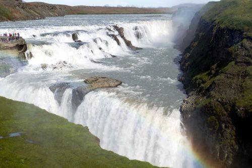 Iceland, Gullfoss, Krioklys, Kraštovaizdis, Upė, Vanduo, Gamta, Milžiniškas, Gamtos Jėga, Vandens Galia, Vaivorykštė