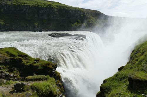 Iceland, Gullfoss, Krioklys, Kraštovaizdis, Upė, Vanduo, Gamta, Milžiniškas, Gamtos Jėga, Vandens Galia, Purkšti