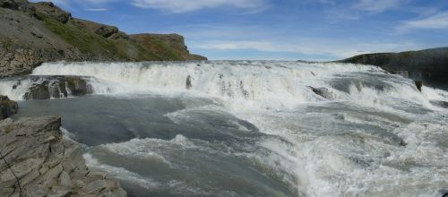 Iceland, Gullfoss, Krioklys, Kraštovaizdis, Upė, Vanduo, Gamta, Milžiniškas, Gamtos Jėga, Vandens Galia, Panorama